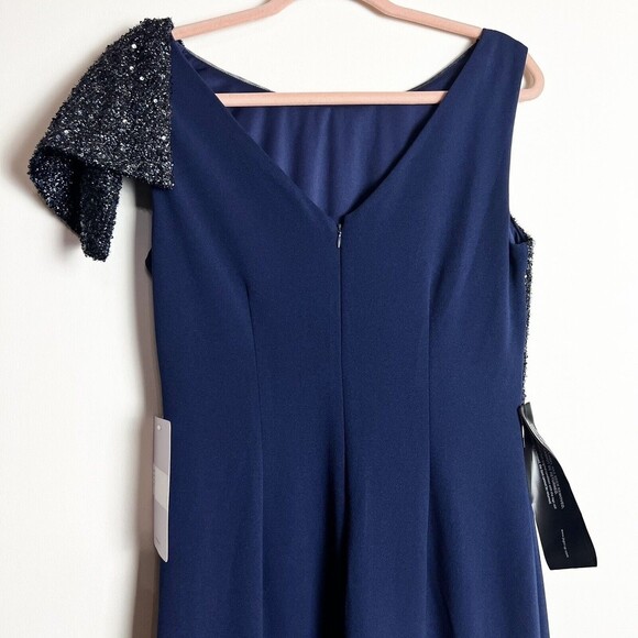 JS Collection Kennedy Draped Mermaid Maxi Dress Gown Navy NWT Sequins Sz 6 - Picture 10 of 16